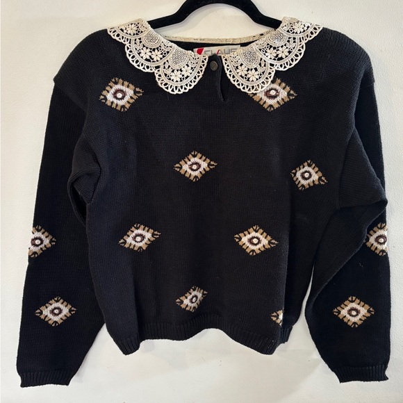 Vintage cotton blend Peter Pan collar embroidered third eye retro 80’s sweater S - Picture 2 of 5